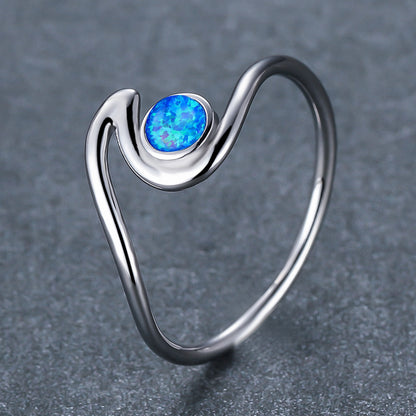 Women's Wave Shape Opal Adjustable Ring
