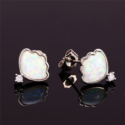 Women's Shell‑Shape Opal With Zirconia Accent Stud Earrings, with White Gold Plating