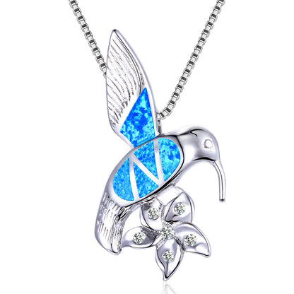 Opal bird + flower necklace
