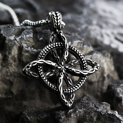 Vintage Antique Oxidized Stainless Steel Men's Hollow Celtic Four Leaf Love Knot Viking Pendant Necklace