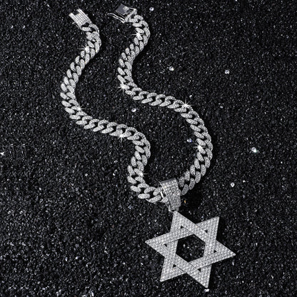 Hip-Hop Style Six-Pointed Star Cuban Chain Pendant Necklace