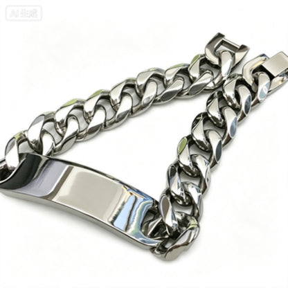 Men’s Hip Hop Stainless Steel Bracelet, Six Sides Polished Curved Tag Fashion Wrist Jewelry