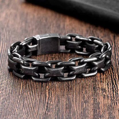 Men's Vintage Thick Double Loop Stainless Steel Open Cuff Bracelet, Punk Hip Hop Retro Fashion Adjustable Bangle Jewelry