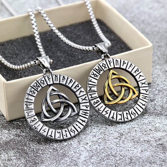 Vintage Stainless Steel Viking Rune Triquetra Pendant Necklace for Men