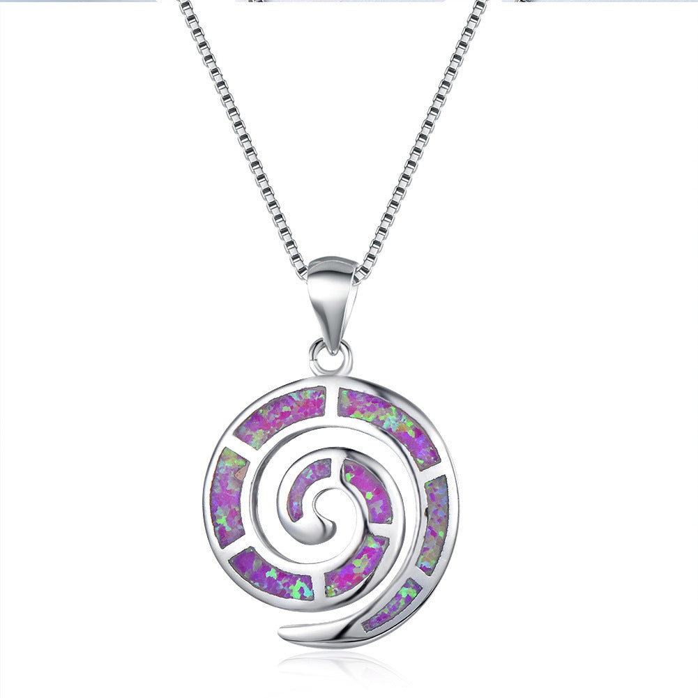 Natural Silver Blue O'Bao Sea Shell Pendant S925 Silver Necklace