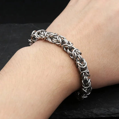 Trendy Vintage Byzantine Interwoven Woven Circle Bracelet for Men, European Cold Style Stainless Steel Chain Jewelry