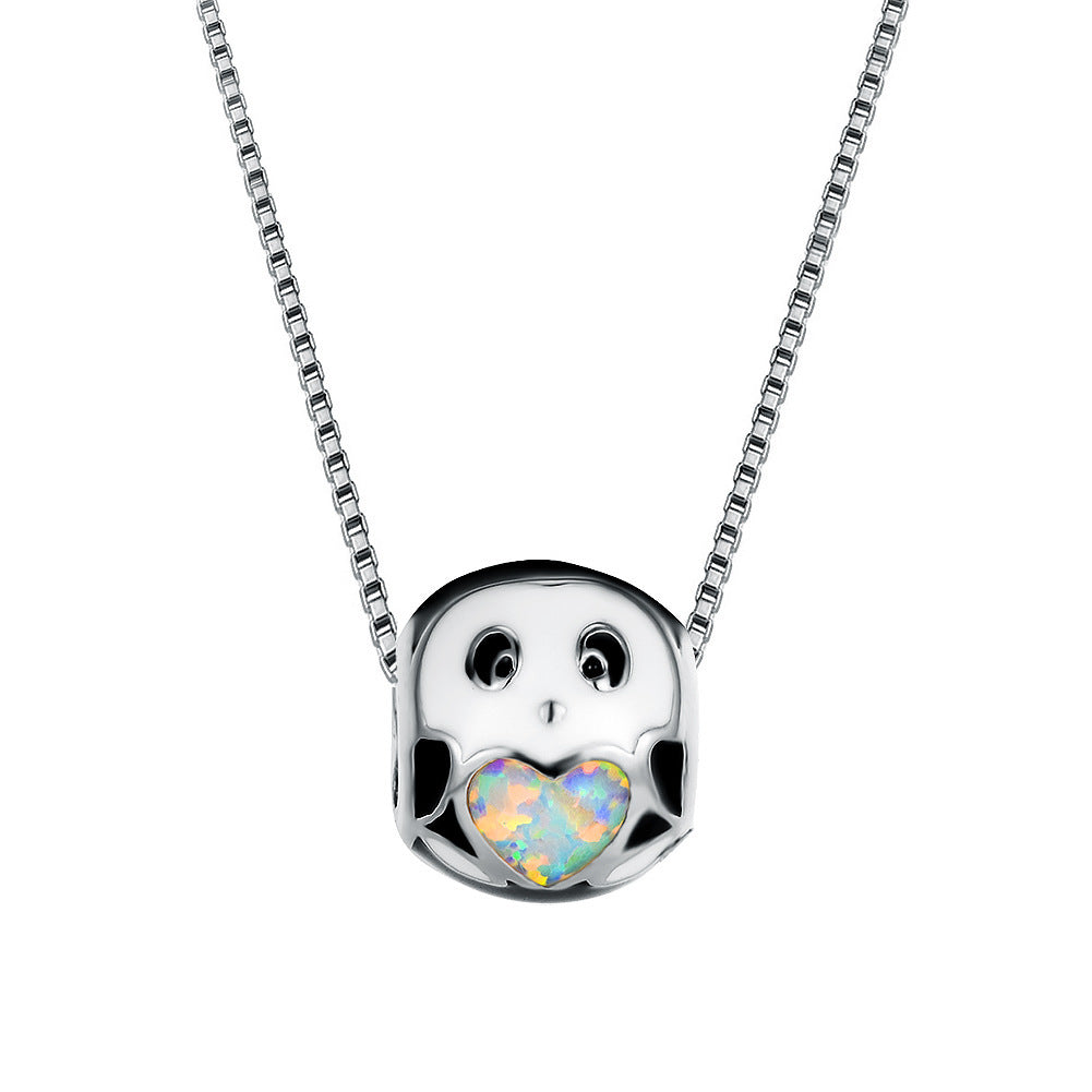 Mini round ball Opal cat owl necklace