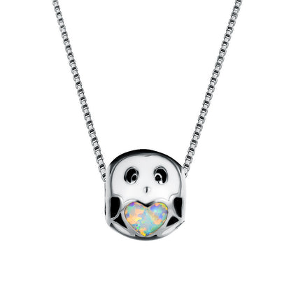 Mini round ball Opal cat owl necklace