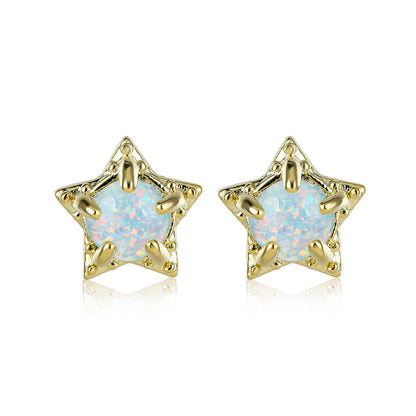Women's Star‑Shape Prong‑Set White Opal Stud Earrings, with White Gold Plating / Gold Plating