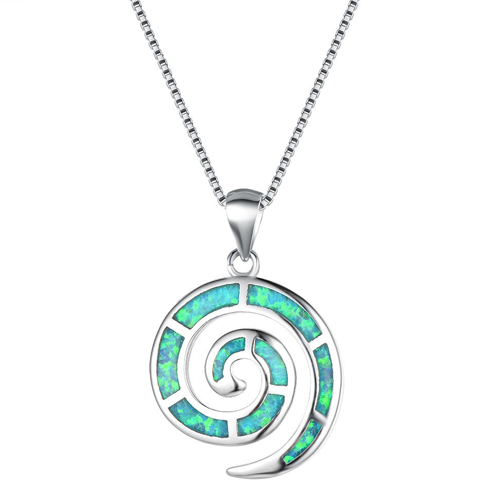 Natural Silver Blue O'Bao Sea Shell Pendant S925 Silver Necklace