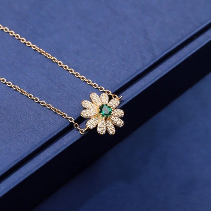 Women's Gold Full Stones Emerald Gem Flower Shape Bracelet