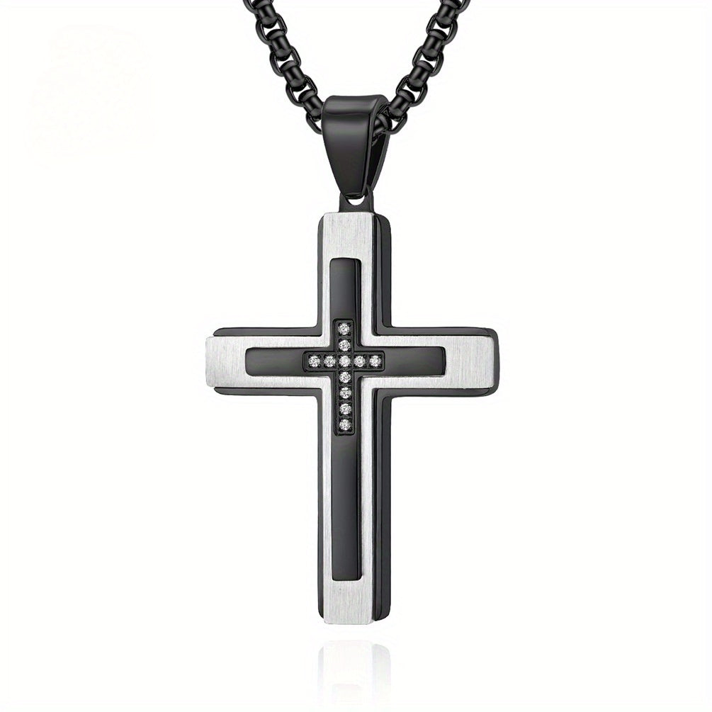 Men's Three-Layer Combined Zircon Stone Cross Pendant Necklace