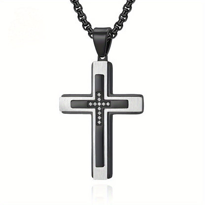 Men's Three-Layer Combined Zircon Stone Cross Pendant Necklace