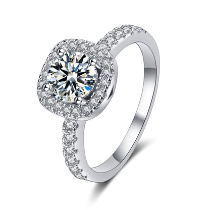 Women's White Gold Square Stones Adjustable Moissanite Ring