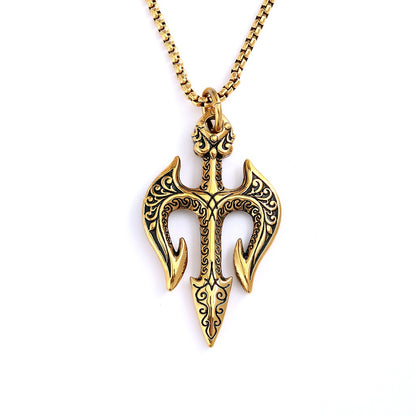 Vintage Stainless Steel Men's Trident Pendant Necklace