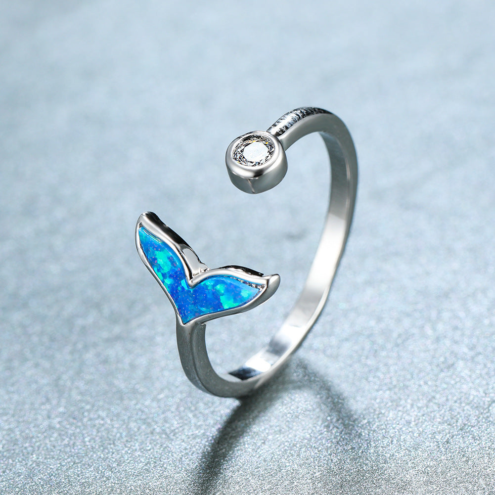 Women's Mermaid Tail Opal With Zirconia Adjustable Ring