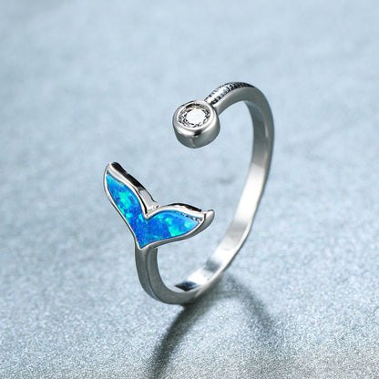 Women's Mermaid Tail Opal With Zirconia Adjustable Ring