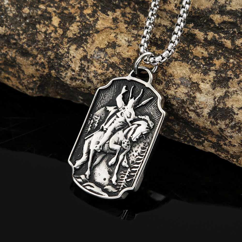 Men's Steel Vintage Archangel St Michael Tag Pendant Necklace
