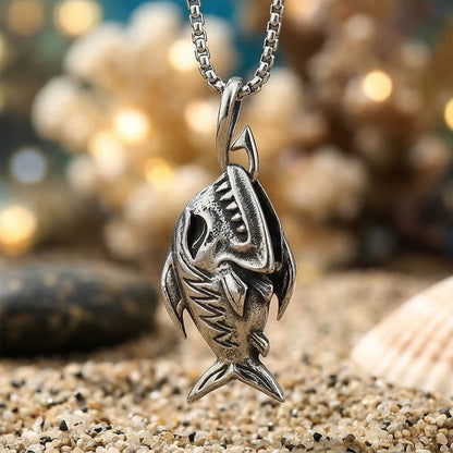 Men's Fashionable Full Fish Skull Pendant Necklace
