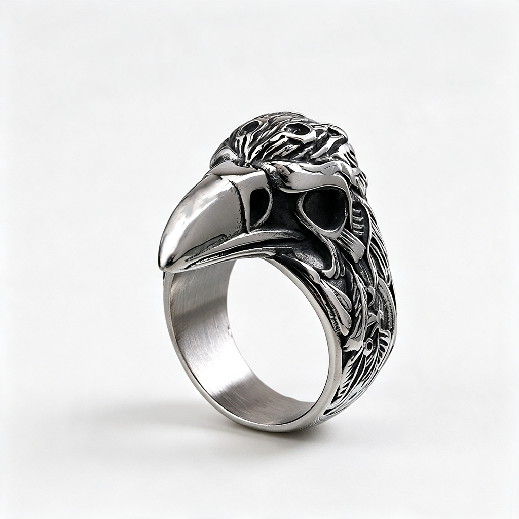 Vintage Solid Stainless Steel Bold Eagle Embossed Ring for Men