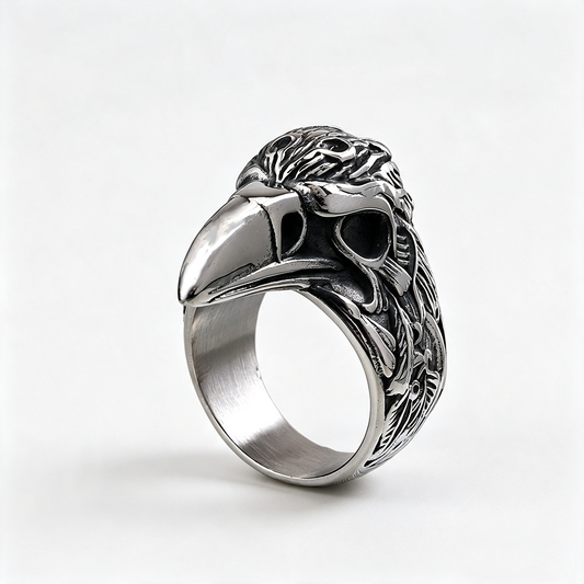 Vintage Solid Stainless Steel Bold Eagle Embossed Ring for Men