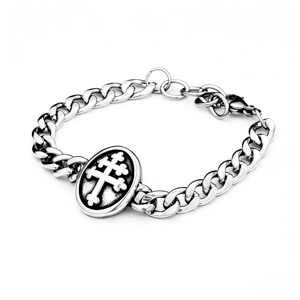 Men's Vintage Stainless Steel Cross Bracelet, Punk Hip Hop Trendy Unique Fashion Wrist Jewelry Accessory