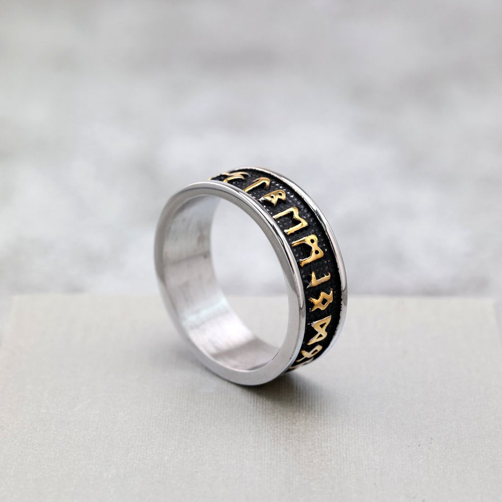 Vintage Nordic Solid Stainless Steel Viking Rune Ring for Men