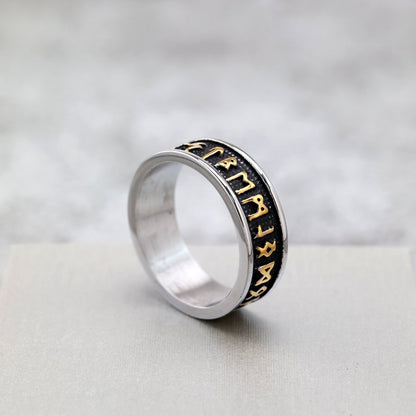 Vintage Nordic Solid Stainless Steel Viking Rune Ring for Men