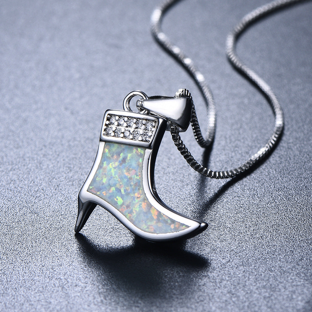 High-heeled shoes with  Opal necklace