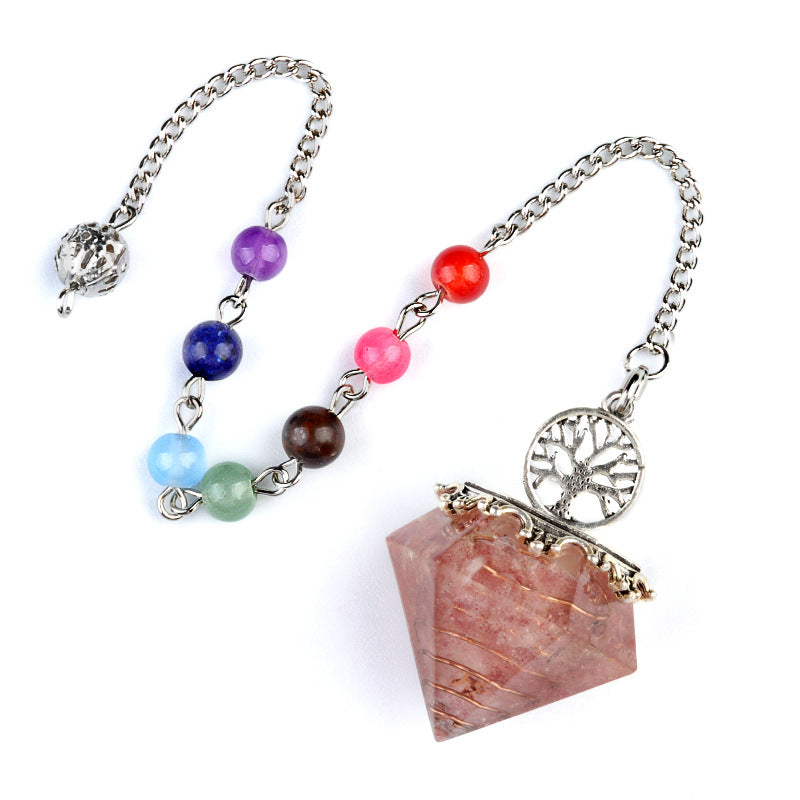 Chakra colorful bead chain crystal resin diamond pendulum