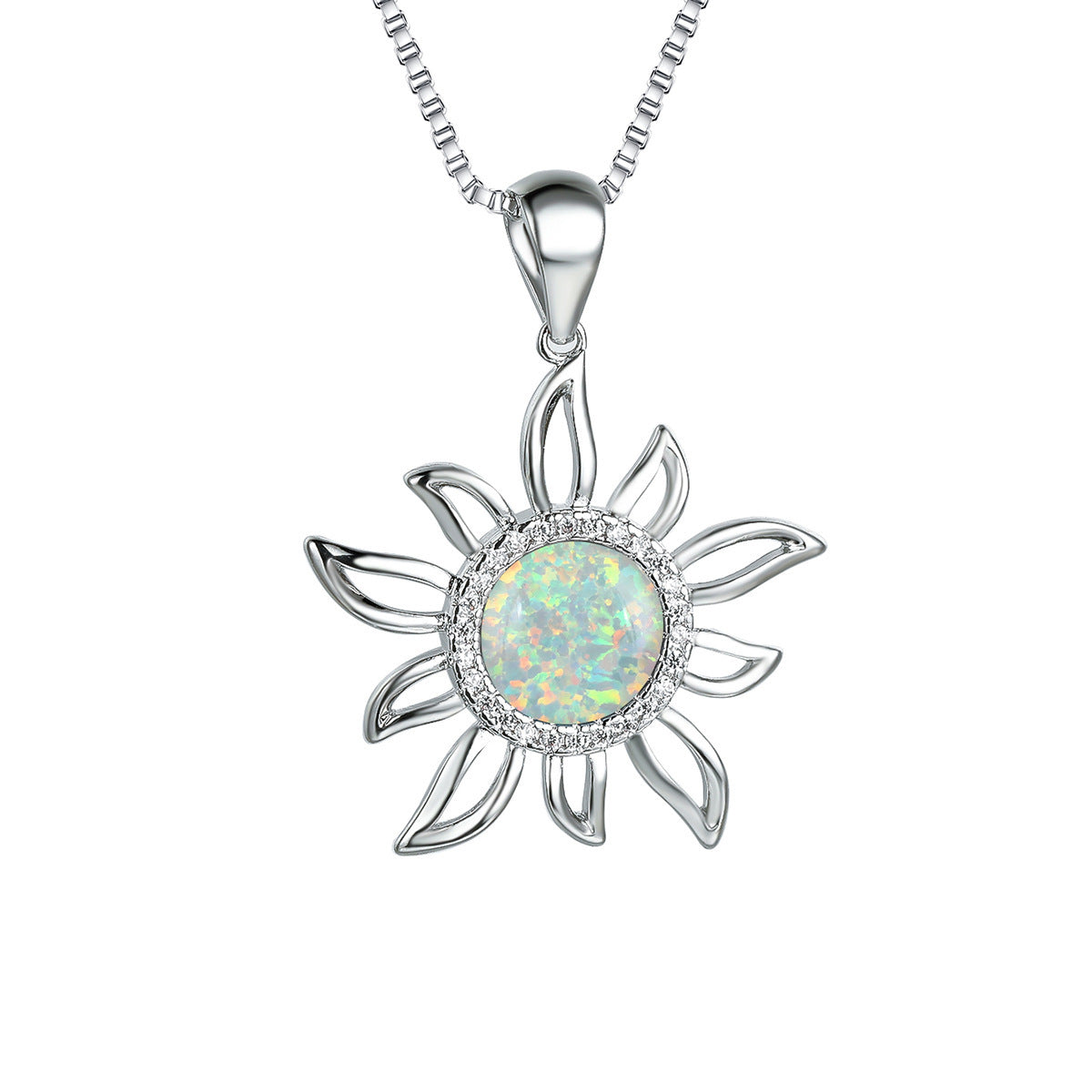 Platinum round blue-white Australian border white diamond sunflower hollow pendant necklace