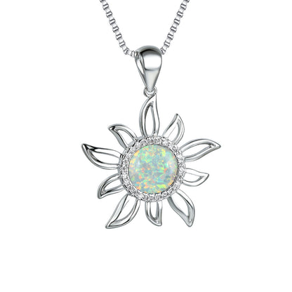 Platinum round blue-white Australian border white diamond sunflower hollow pendant necklace