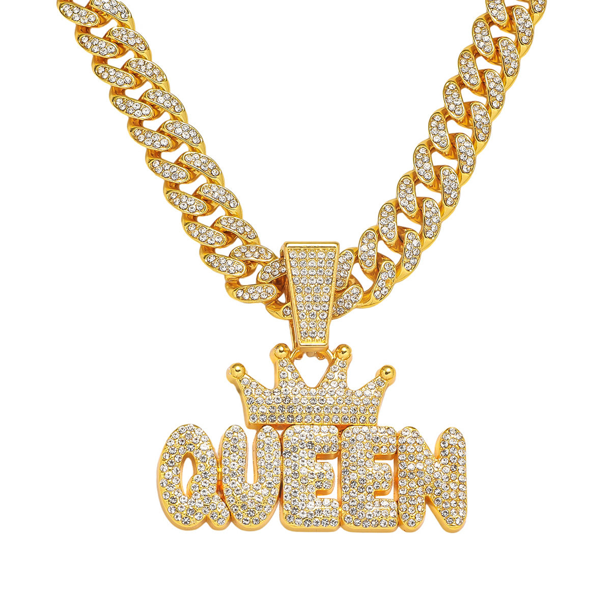 Hip-Hop Style Crown Letter Queen Cuban Chain Pendant Necklace