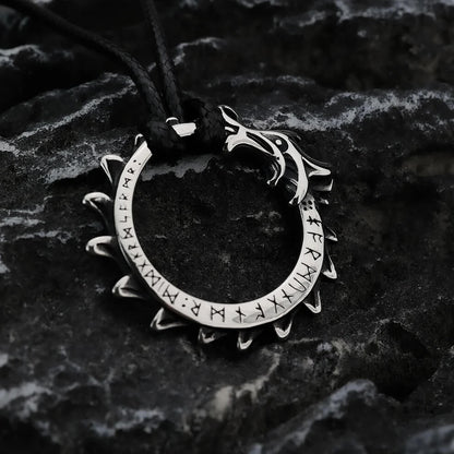 Vintage Stainless Steel Men's Viking Rune Dragon Pendant Necklace