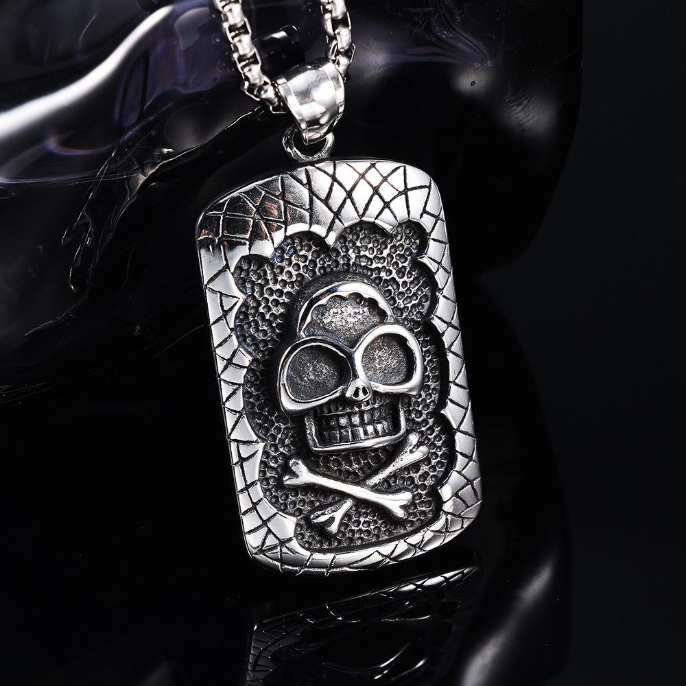Men's Steel Skull Crossbones Dog Tag Pendant Necklace