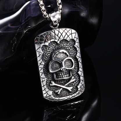 Men's Steel Skull Crossbones Dog Tag Pendant Necklace