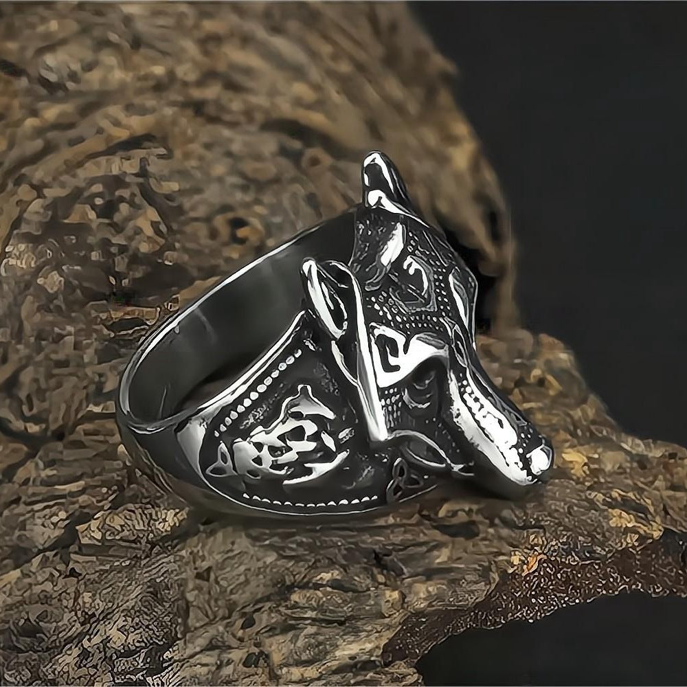 Vintage Stainless Steel Ultra Cool Viking Wolf Head Ring for Men