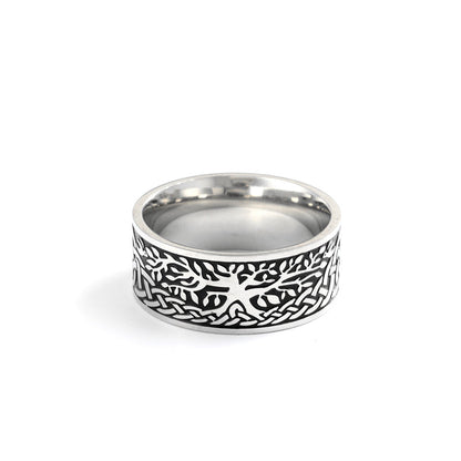 Vintage Solid Stainless Steel Celtic Knot Tree of Life Wide Band Ring for Men