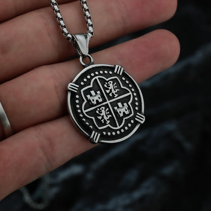 Men's Steel Vintage Spanish Coin Round Pendant Necklace