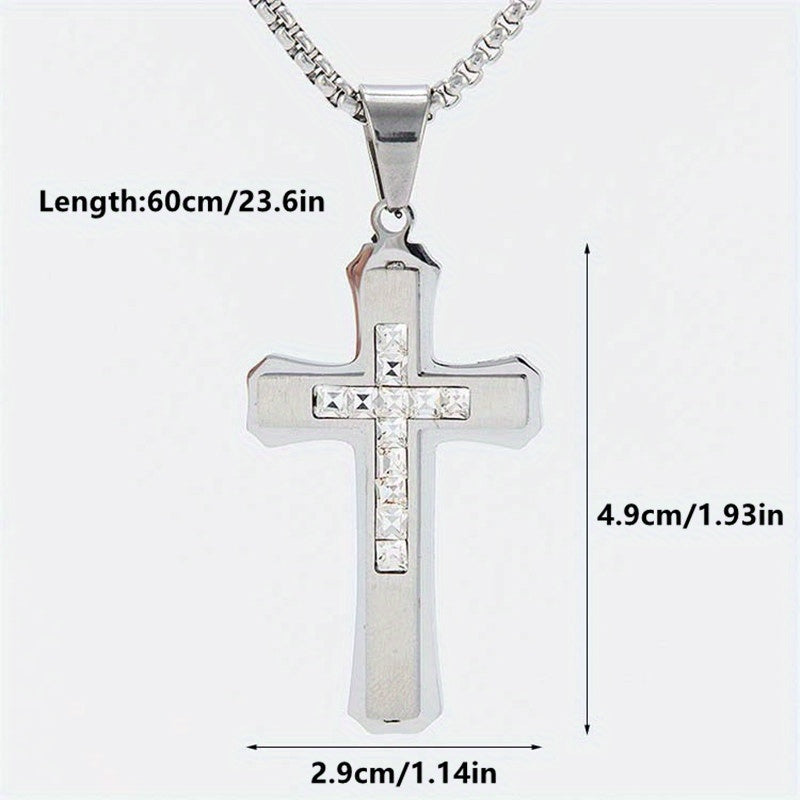 Men's Punk Double-Layer Three-Dimensional Cross Pendant Necklace