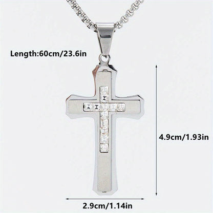Men's Punk Double-Layer Three-Dimensional Cross Pendant Necklace