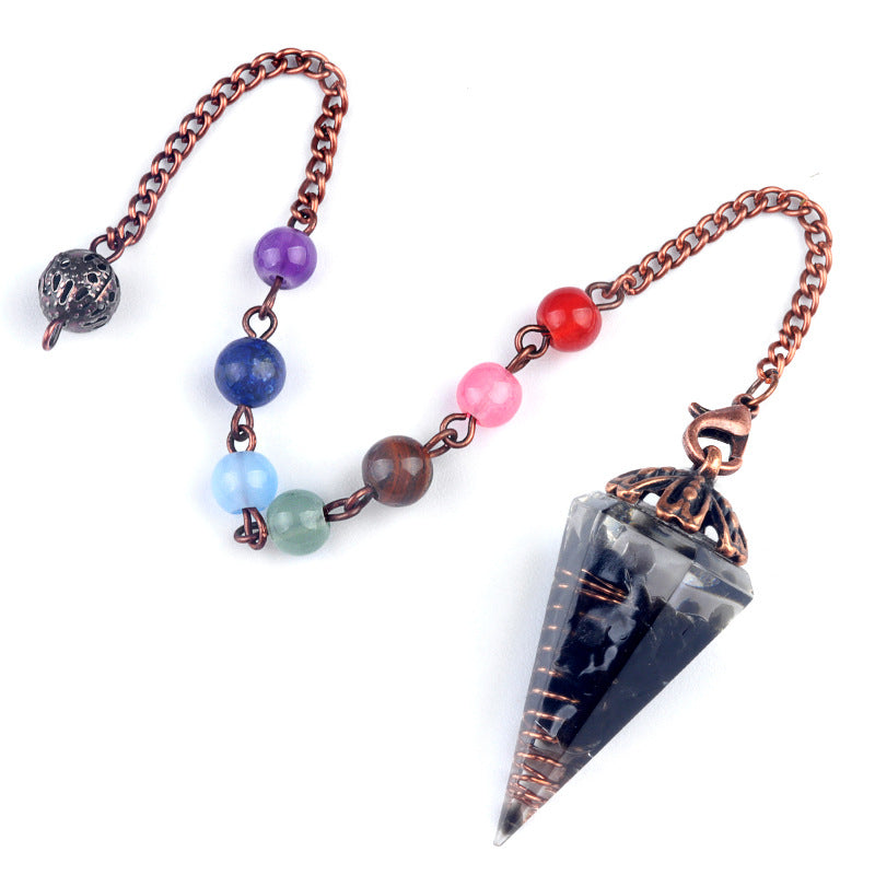 Chakra colorful bead chain crystal resin hexagonal cone flower holder spirit pendulum