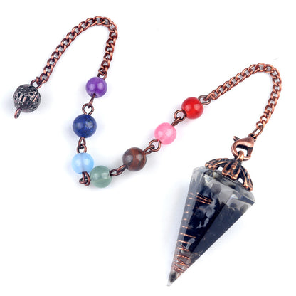 Chakra colorful bead chain crystal resin hexagonal cone flower holder spirit pendulum
