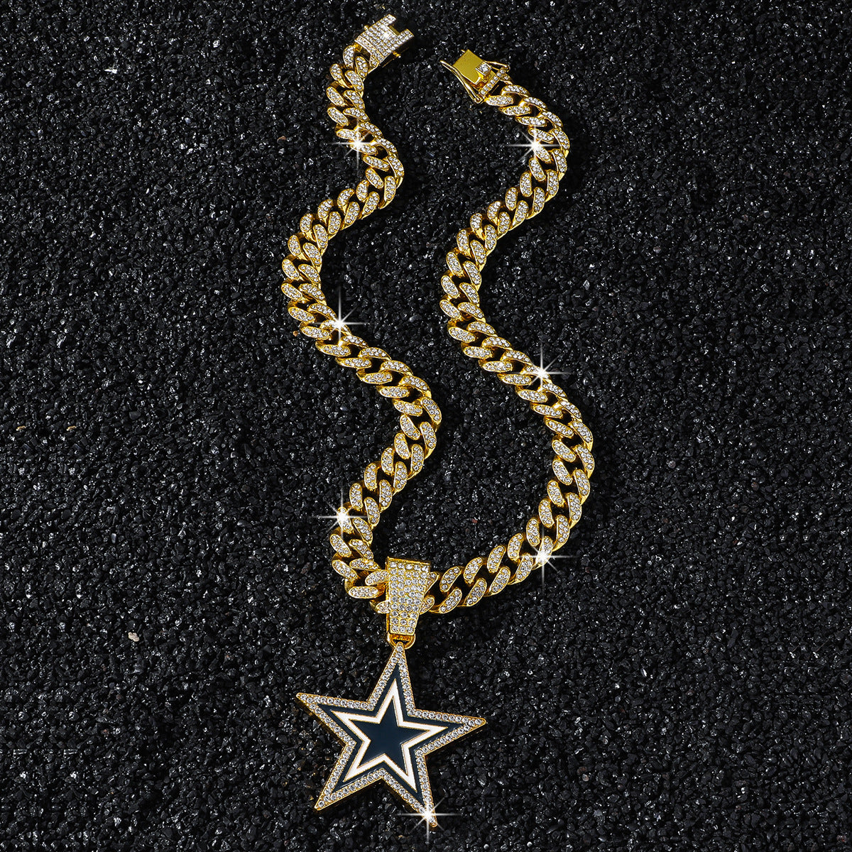Hip-Hop Dripping Oil Five-Pointed Star Cuban Chain Pendant Necklace