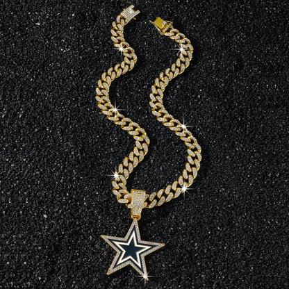 Hip-Hop Dripping Oil Five-Pointed Star Cuban Chain Pendant Necklace