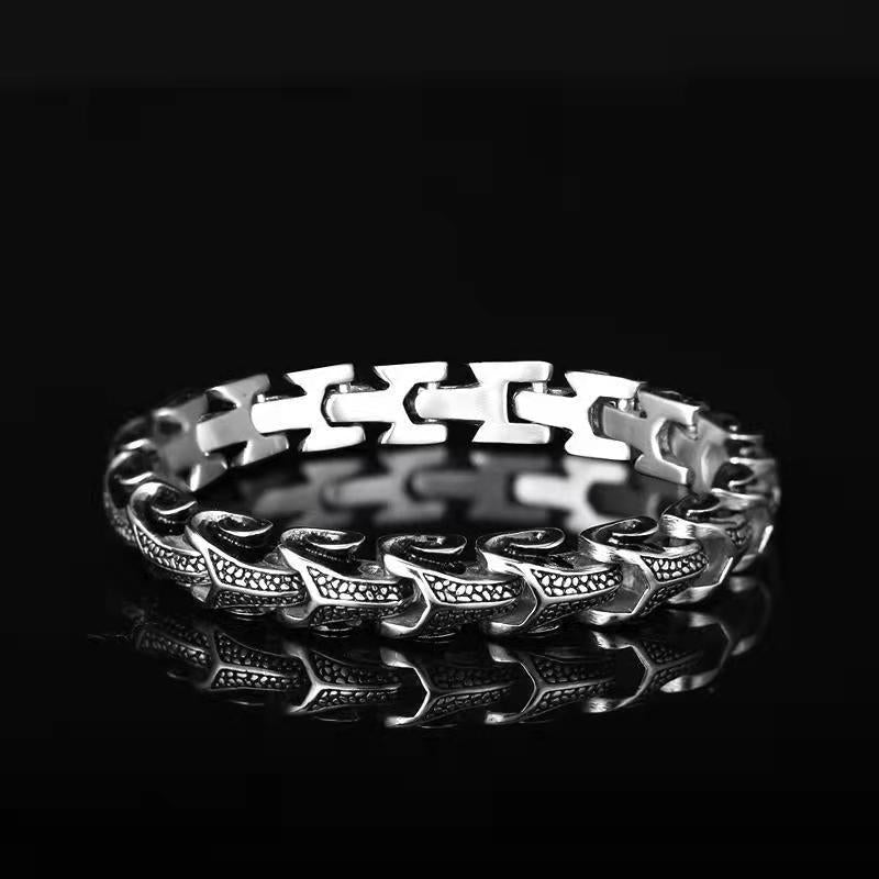 Men's Retro Fishbone Textured Curb Bracelet