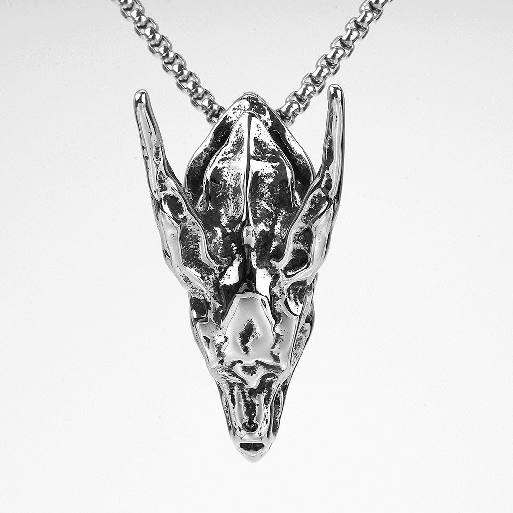 Men's Steel 3D Dragon Skull Pendant Necklace