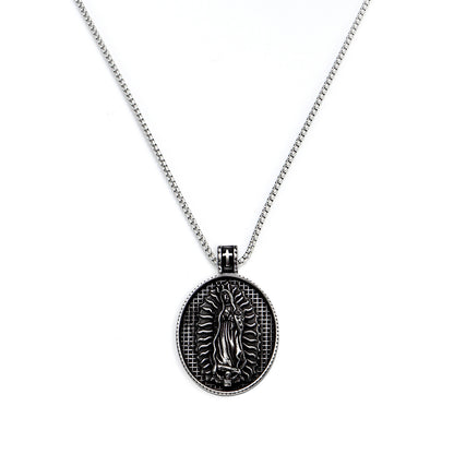 Men's Steel Oval Virgin Mary Pendant Necklace