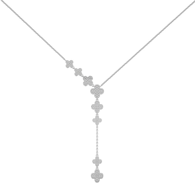S925 Four-Leaf Clover Pendant Necklace, White Round Zirconia Inlaid Niche Jewelry with Extension Chain