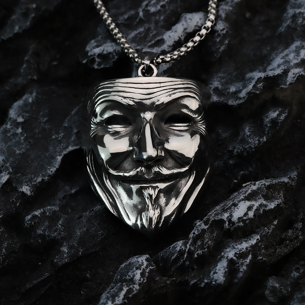 Vintage Stainless Steel Men's Movie Mask Pendant Necklace for Men